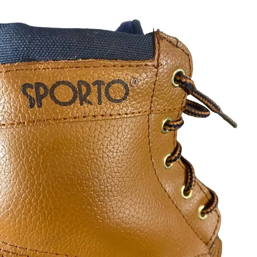 Sporto Women’s Beige Leather Insulated Lace-Up Duck Rain Boots Size 6